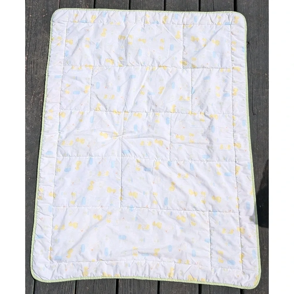 Vintage yellow and blue Duck and Duckling Baby Quilt